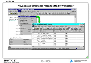 Data: 22.04.2014
Arquivo: STOE_06P.6
Siemens AG 1999. All rights reserved.
Conhecimento em Automação
Training CenterSIMATIC S7
Ativando a Ferramenta “Monitor/Modify Variables"
 
