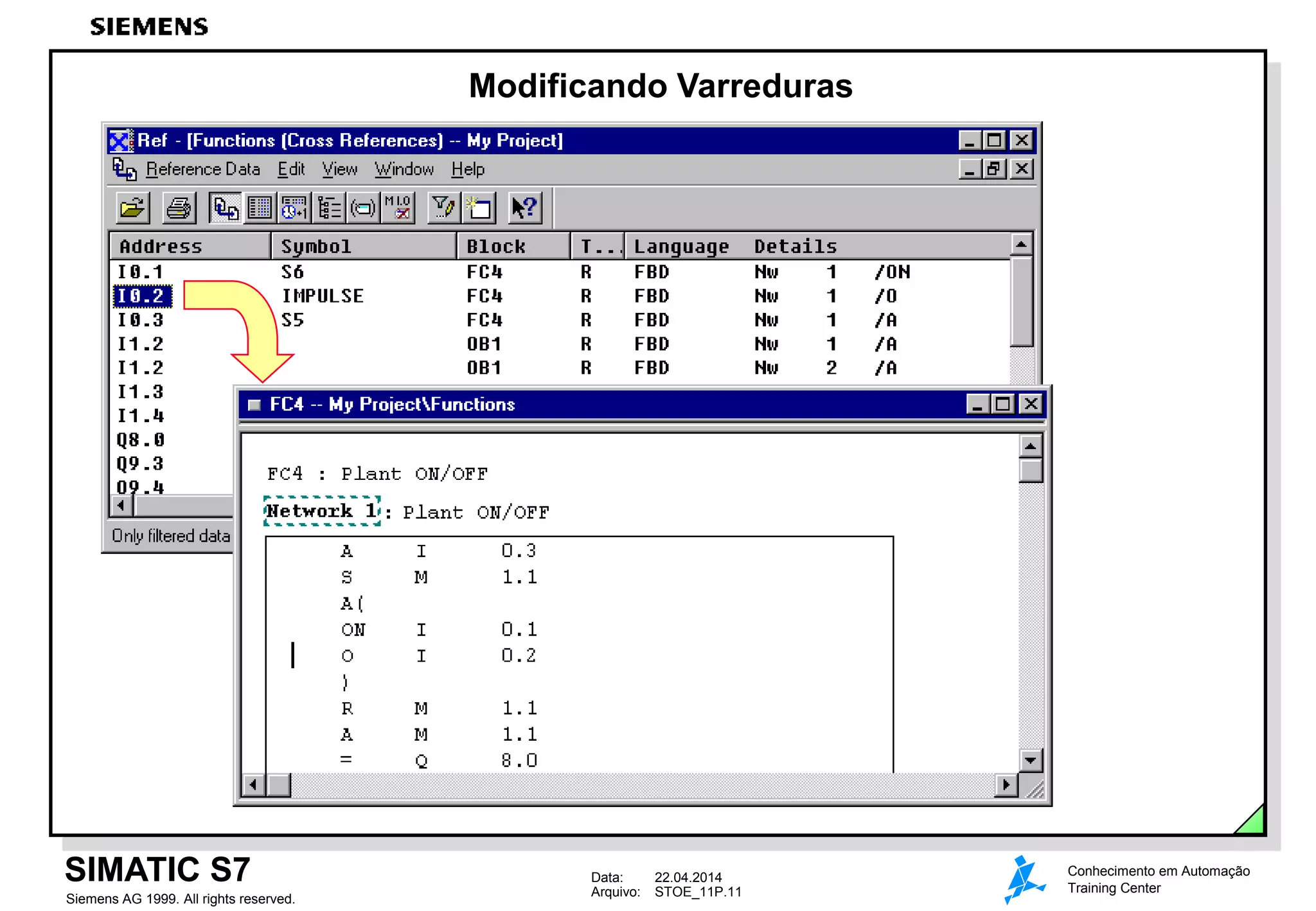 Data: 22.04.2014
Arquivo: STOE_11P.11
SIMATIC S7
Siemens AG 1999. All rights reserved.
Conhecimento em Automação
Training Center
Modificando Varreduras
2x
 