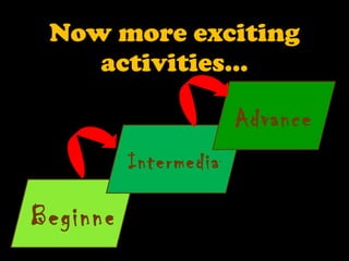 Now more exciting activities… Beginner Intermediate Advance 