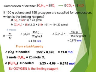 O2 Octane STOICHIOMETRY II.pptx: Reacting Masses and volumes | PPTX