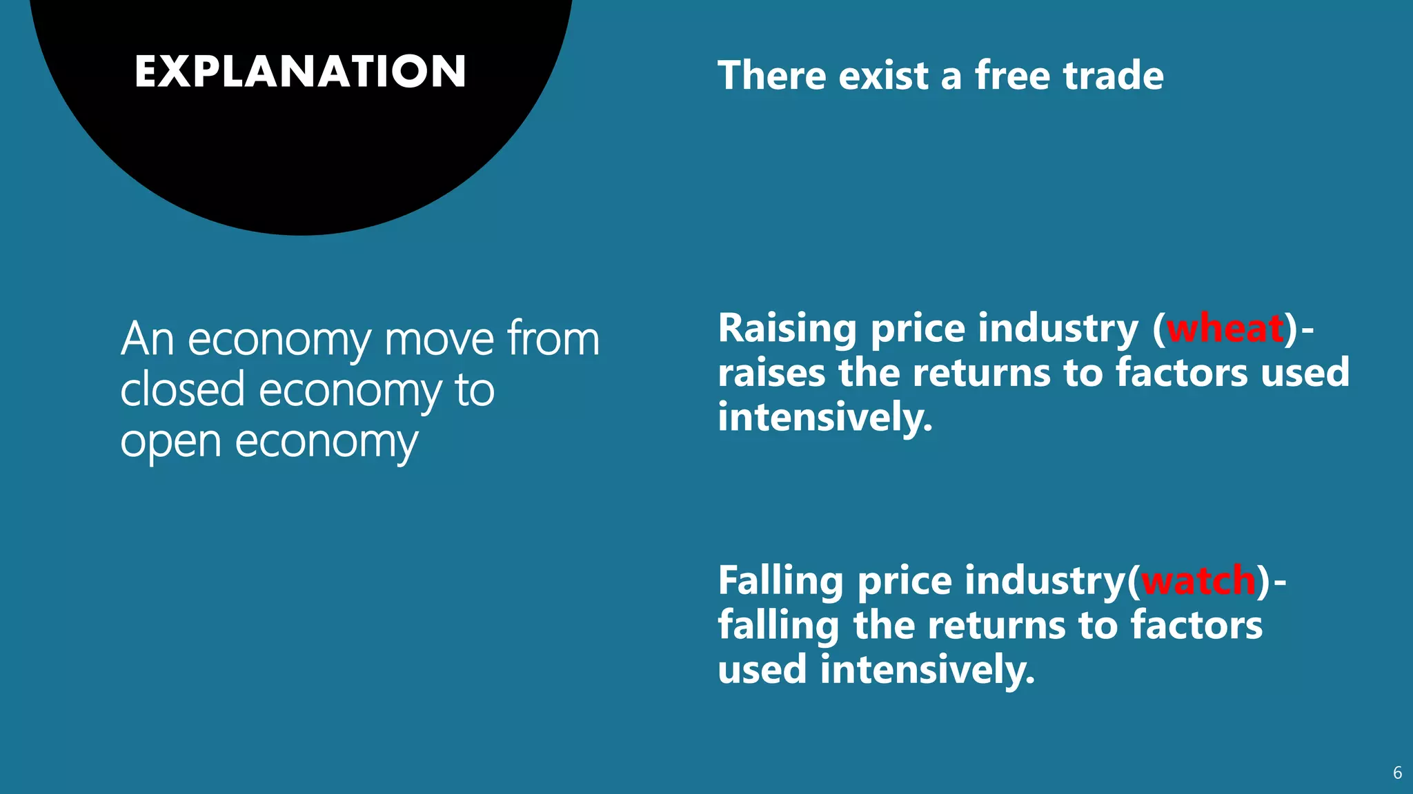 An economy move from
closed economy to
open economy
6
wheat)-
raises the returns to factors used
intensively.
watch)-
falling the returns to factors
used intensively.
 