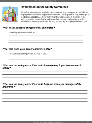 <ul><li>What is the purpose of  your  safety committee?   </li></ul><ul><ul><li>Our safety committee intends to… </li></ul...