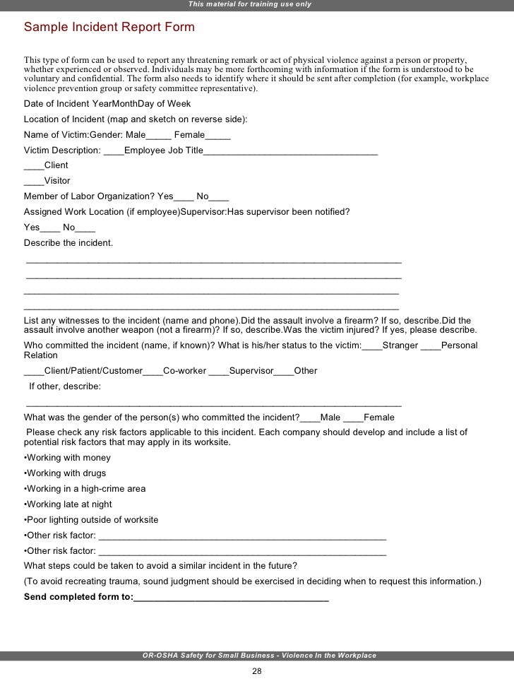 violence in the workplace training workplace harassment incident report form
