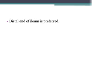 • Distal end of ileum is preferred.
 