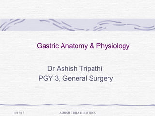 Gastric Anatomy & Physiology
Dr Ashish Tripathi
PGY 3, General Surgery
ASHISH TRIPATHI, RTIICS11/17/17
 
