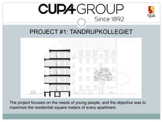 PROJECT #1: TANDRUPKOLLEGIET
The project focuses on the needs of young people, and the objective was to
maximize the residential square meters of every apartment.
 