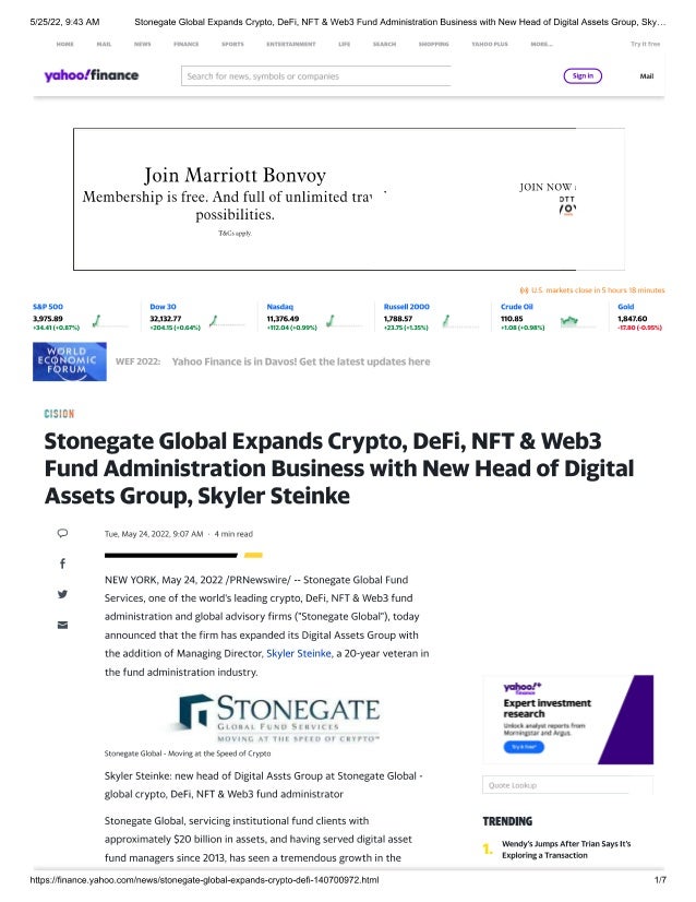 Stonegate Global- New head of Digital Assets Group-Skyler Steinke- Yahoo Finance.pdf