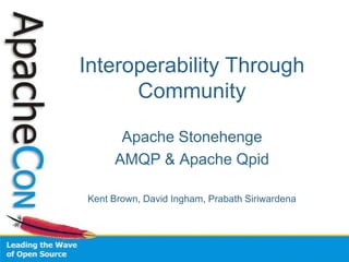 Interoperability Through Community Apache Stonehenge AMQP & Apache Qpid Kent Brown, David Ingham, PrabathSiriwardena 