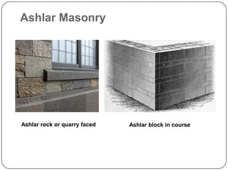 Ashlar Masonry

Ashlar rock or quarry faced

Ashlar block in course

 
