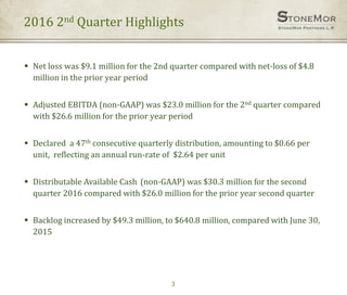 2016 2nd Quarter Highlights
3
 Net loss was $9.1 million for the 2nd quarter compared with net-loss of $4.8
million in the prior year period
 Adjusted EBITDA (non-GAAP) was $23.0 million for the 2nd quarter compared
with $26.6 million for the prior year period
 Declared a 47th consecutive quarterly distribution, amounting to $0.66 per
unit, reflecting an annual run-rate of $2.64 per unit
 Distributable Available Cash (non-GAAP) was $30.3 million for the second
quarter 2016 compared with $26.0 million for the prior year second quarter
 Backlog increased by $49.3 million, to $640.8 million, compared with June 30,
2015
 