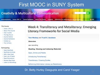 27
First MOOC in SUNY System
Dr. Betty Hurley Dasgupta and Carol Yeager
 