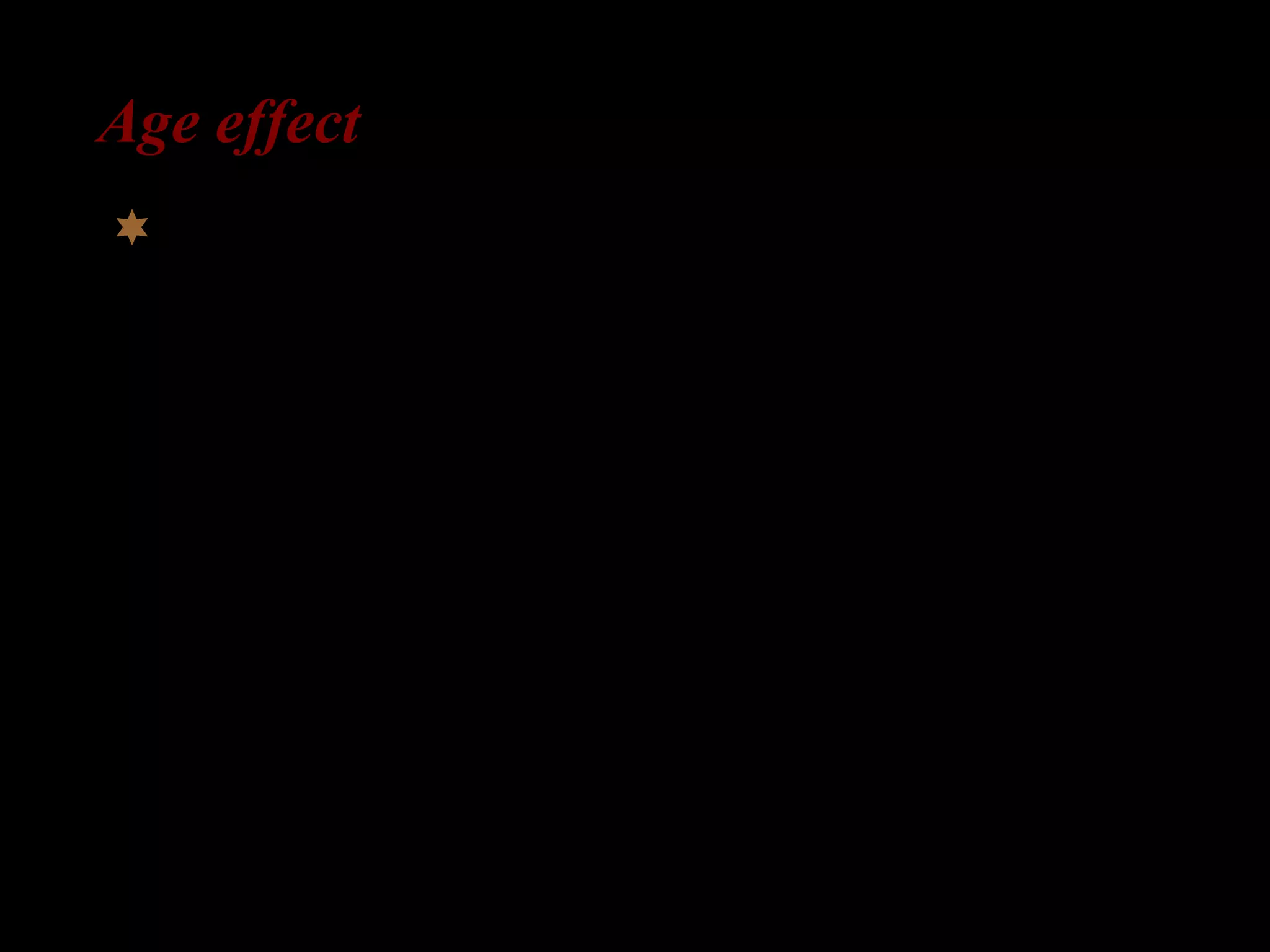 Age effect
Age effects in syntax:
– later age of arrival to an English-speaking
country  lower self-reported English
proficiency
– later age of arrival to an English-speaking
country  on average, lower performance on
tests of English grammar
e.g. Performance on tests of English by L1-Korean and L1-Chinese
L2-Engish learners. Data from Johnson and Newport (1989),
reproduced in Birdsong and Molis (2001).
 