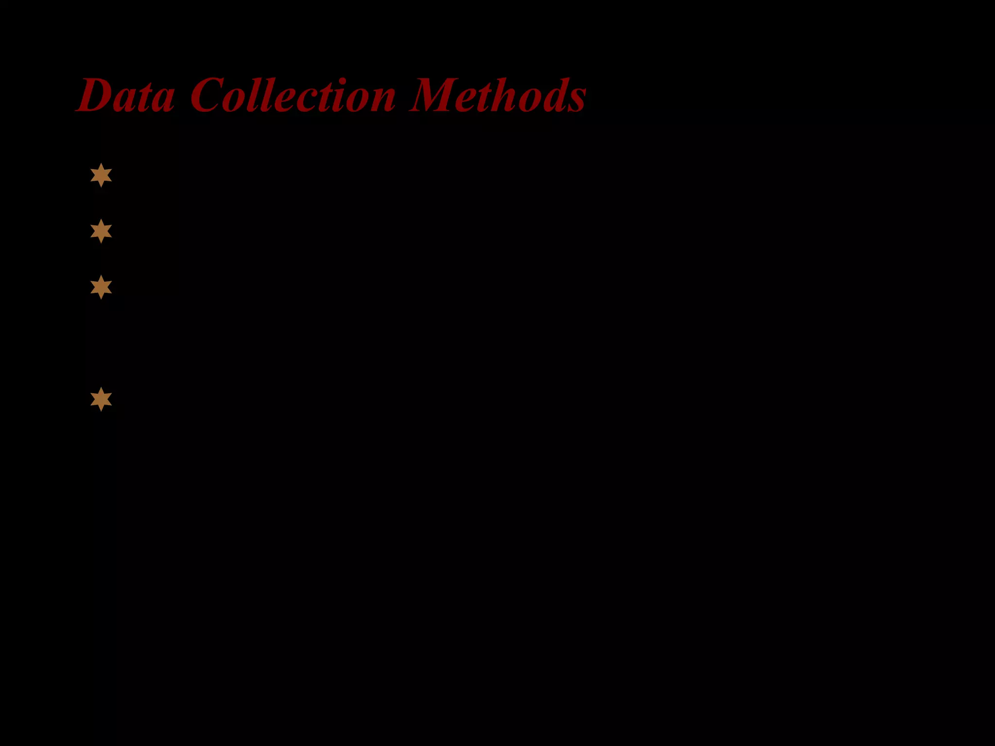 Data Collection Methods
spontaneous speech collection & transcription
standardized language tests (e.g., TOEFL)
tests from psychology (questionnaires)
elicitation tests
– elicited imitation (repeating complex sentences)
– elicited production (e.g., filling in the blank
with the right word)
– language games (e.g., giving directions)
 