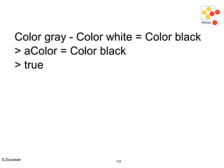 S.Ducasse 133
Color gray - Color white = Color black
> aColor = Color black
> true
 