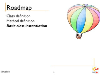 S.Ducasse 15
Roadmap
Class definition
Method definition
Basic class instantiation
 