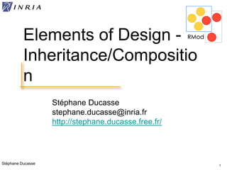 Stéphane Ducasse
Stéphane Ducasse
stephane.ducasse@inria.fr
http://stephane.ducasse.free.fr/
1
Elements of Design -
Inheritance/Compositio
n
 