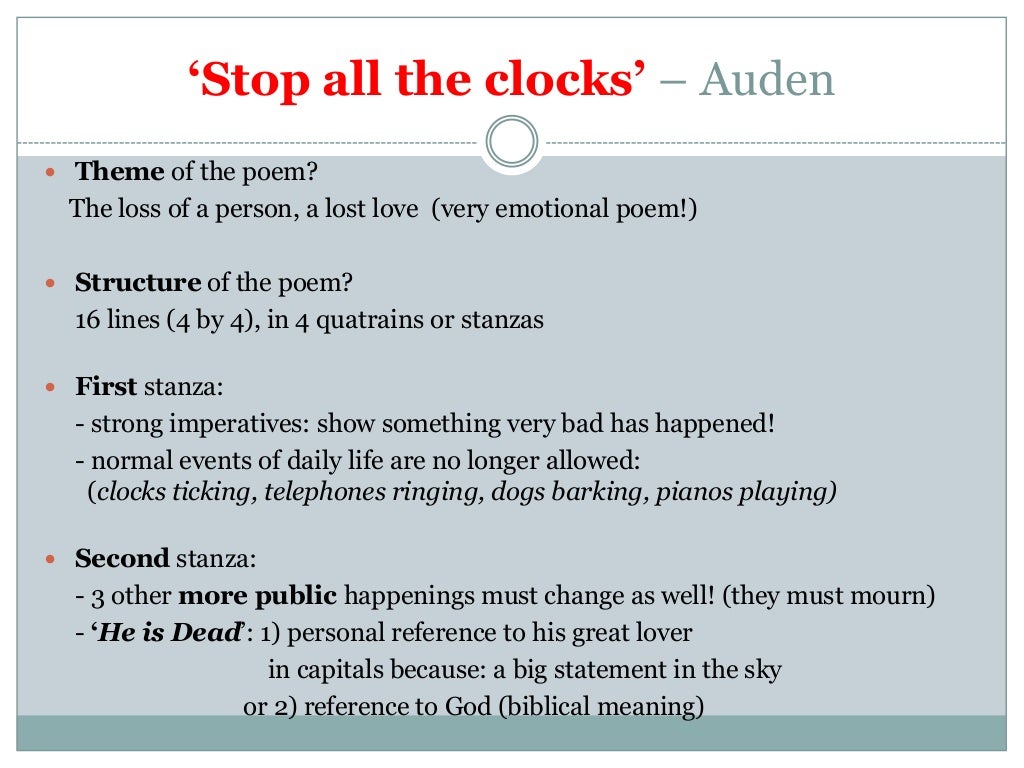 Stop all the clocks w.h. auden