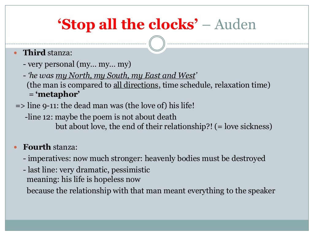 Stop all the clocks w.h. auden