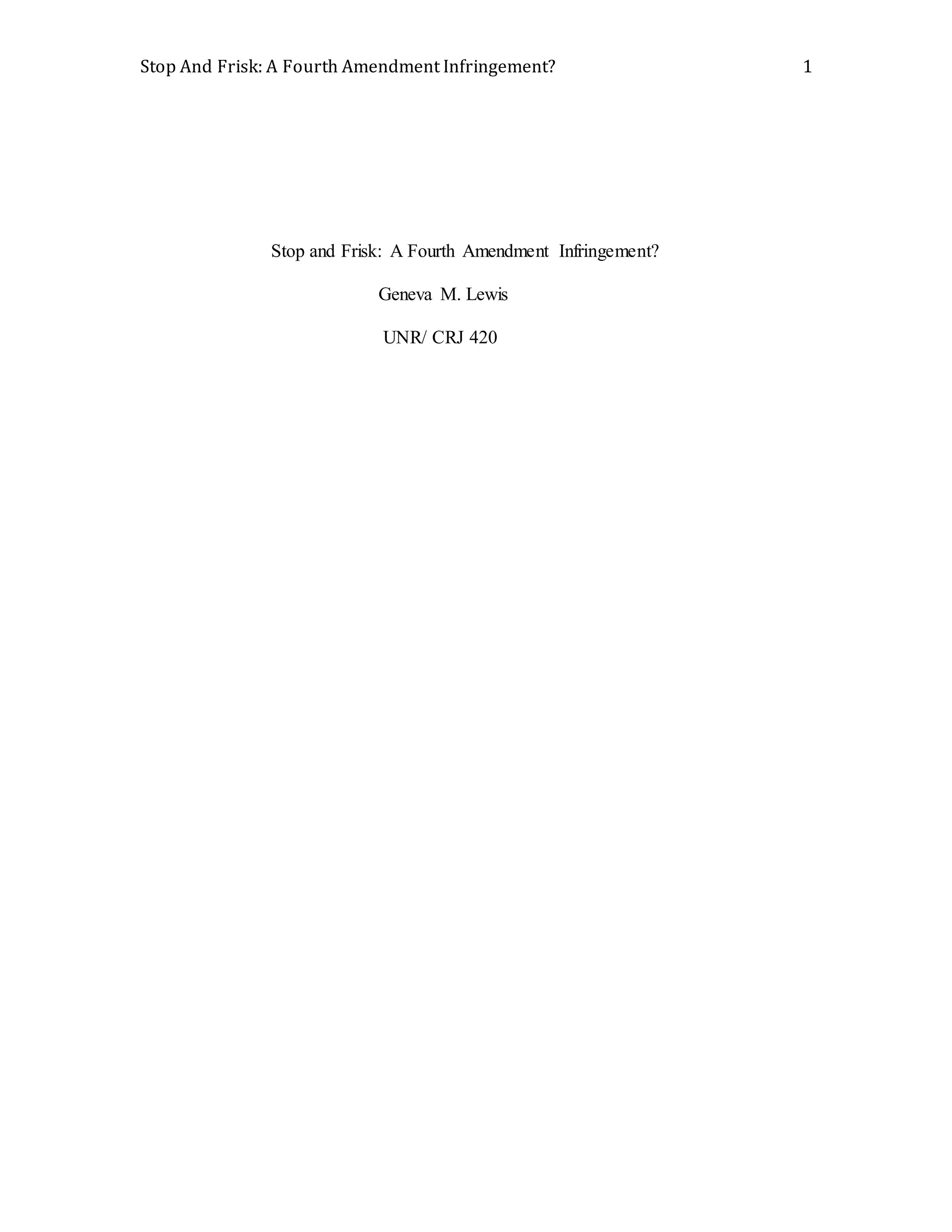 Stop And Frisk Example Stop and Frisk | DOCX