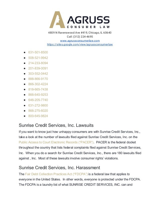 Stop debt collector harassment sunrise credit services scs