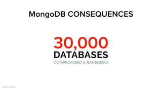 30,000
MongoDB CONSEQUENCES
DATABASES
COMPROMISED & RANSOMED
@zmre / #bsdc
 