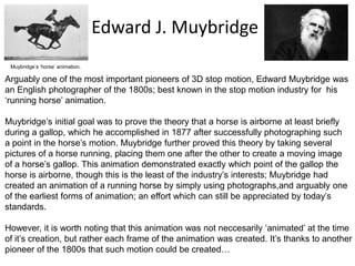 Edward J. Muybridge
 Muybridge’s ‘horse’ animation.

Arguably one of the most important pioneers of 3D stop motion, Edward...