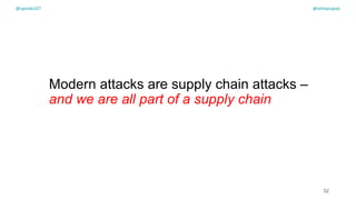 @spoole167
Modern attacks are supply chain attacks –
and we are all part of a supply chain
32
@spoole167 @olimpiupop
 