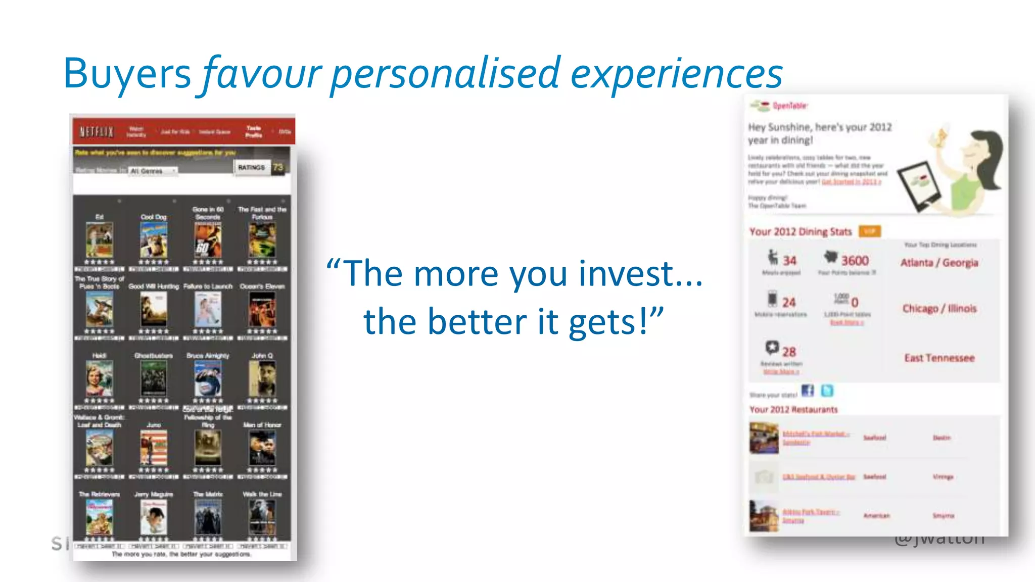 @jwatton
Buyers favour personalised experiences
“The more you invest...
the better it gets!”
 