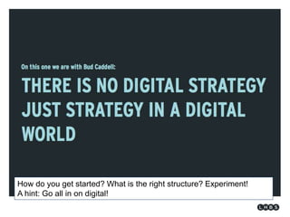 How do you get started? What is the right structure? Experiment!
A hint: Go all in on digital!
 