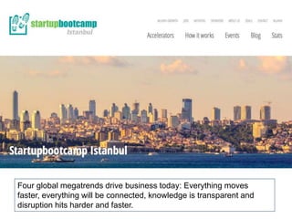 Four global megatrends drive business today: Everything moves
faster, everything will be connected, knowledge is transparent and
disruption hits harder and faster.
 