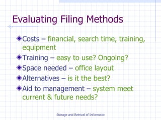 Different Filing Methods Engineering Storage And Retrieval Of Information | PPT