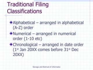 Personal Filing Classification Storage And Retrieval Of Information | PPT