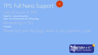 Lots of issues in TP4
All working in TP5
Probably
Please test and file bugs, Nano is very dynamic code
 