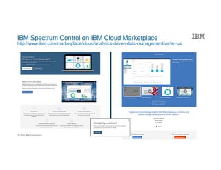 © 2016 IBM Corporation
IBM Spectrum Control on IBM Cloud Marketplace
http://www.ibm.com/marketplace/cloud/analytics-driven-data-management/us/en-us
31
 