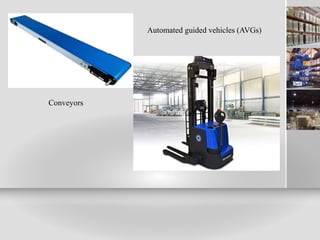 Conveyors
Automated guided vehicles (AVGs)
 