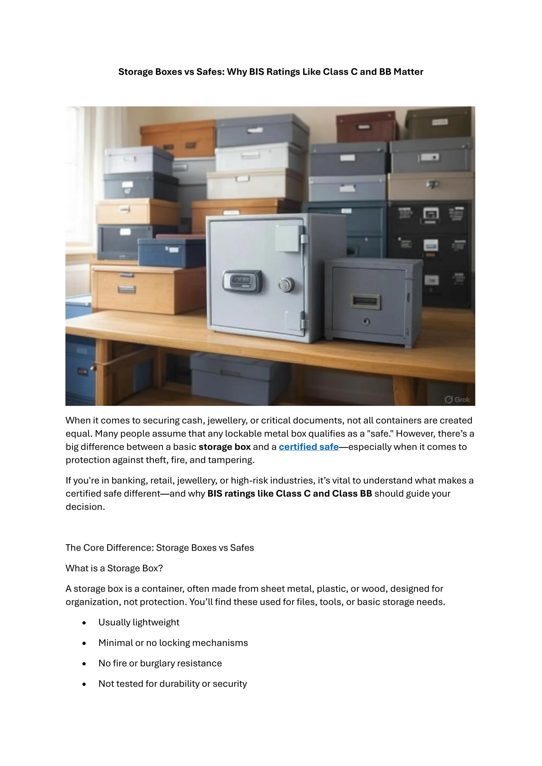 Storage Boxes vs Safes: Why BIS Ratings Like Class C and BB Matter | PDF