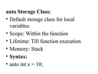 Comprehensive Guide to Storage Classes in C Programming Language | PPTX