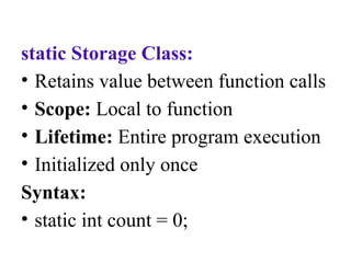 Comprehensive Guide to Storage Classes in C Programming Language | PPTX