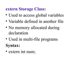 Comprehensive Guide to Storage Classes in C Programming Language | PPTX