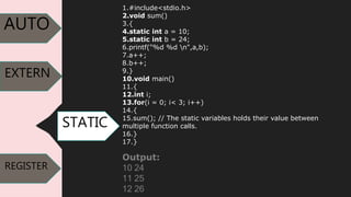 Storage classes | PPTX | Programming Languages | Computing