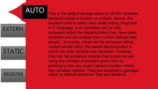 Storage classes | PPTX | Programming Languages | Computing