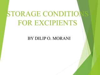 STORAGE CONDITIONS
FOR EXCIPIENTS
BY DILIP O. MORANI
 