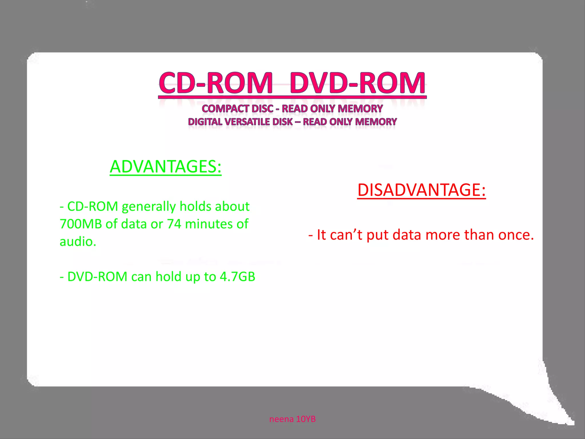 CDs and DVDs can be used to store data.