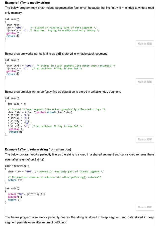 Storage for strings in c geeksfor geeks PDF