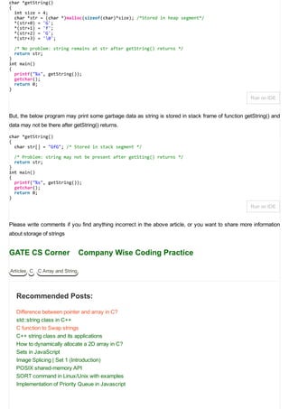 Storage for strings in c geeksfor geeks | PDF | Free Download