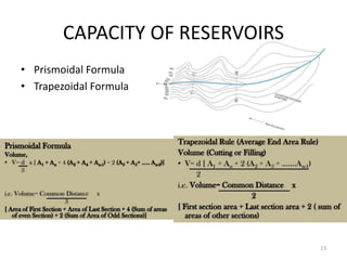 CAPACITY OF RESERVOIRS
• Prismoidal Formula
• Trapezoidal Formula
13
 