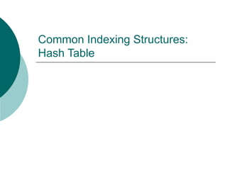 Common Indexing Structures:
Hash Table
 