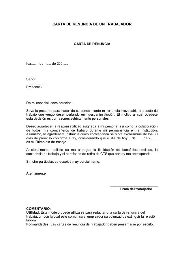 CARTA DE RENUNCIA