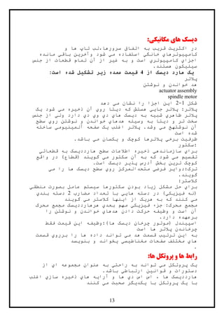 13
‫د‬‫ی‬‫سک‬‫ها‬‫ي‬‫مکان‬‫ي‬‫ک‬‫ی‬:
‫در‬‫اکثر‬‫ي‬‫ت‬‫قر‬‫ي‬‫ب‬‫و‬ ‫ها‬ ‫تاپ‬ ‫سرورها،لب‬ ‫اتفاق‬ ‫به‬
‫کامپ‬‫ي‬‫وترها‬‫ي‬‫خانگ‬‫ي‬‫م‬ ‫استفاده‬‫ي‬‫وآخر‬ ‫شود‬‫ي‬‫ن‬‫باق‬‫ي‬‫مانده‬
‫اجزا‬‫ي‬‫کامپ‬‫ي‬‫وتر‬‫ي‬‫غ‬ ‫به‬ ‫و‬ ‫است‬‫ي‬‫ر‬‫جنس‬ ‫از‬ ‫قطعات‬ ‫تمام‬ ‫آن‬ ‫از‬
‫س‬‫ي‬‫ل‬‫ي‬‫کون‬.‫هستند‬
‫ی‬‫ک‬‫د‬ ‫هارد‬‫ی‬‫سک‬‫از‬9‫ق‬‫ي‬‫مت‬‫ز‬ ‫عمده‬‫ی‬‫ر‬‫تشک‬‫ي‬‫ل‬‫است‬ ‫شده‬:
‫پالتر‬
‫هد‬‫نوشت‬ ‫و‬ ‫خواندن‬‫ن‬
actuator assembly
spindle motor
‫شکل‬1-2‫ا‬‫ي‬‫ن‬‫م‬ ‫نشان‬ ‫را‬ ‫اجزا‬‫ي‬‫دهد‬
‫پالتر‬‫جا‬ ‫پالتر‬ :‫يي‬‫د‬ ‫که‬ ‫هستش‬‫ي‬‫تا‬‫رو‬‫ي‬‫ذخ‬ ‫آن‬‫ي‬‫ره‬‫م‬‫ي‬‫شود‬‫ي‬‫ک‬
‫ظاهر‬ ‫پالتر‬‫ي‬‫شب‬‫ي‬‫ه‬‫د‬ ‫به‬‫ي‬‫سک‬‫ها‬‫ي‬‫د‬‫ي‬‫و‬‫ي‬‫د‬‫ي‬‫ول‬ ‫دارد‬‫ي‬‫جنس‬ ‫از‬
‫د‬ ‫و‬ ‫تر‬ ‫سخت‬‫ي‬‫تا‬‫وس‬ ‫به‬‫ي‬‫له‬‫هدها‬‫ي‬‫رو‬ ‫نوشتن‬ ‫و‬ ‫خواندن‬‫ي‬‫سطح‬
‫م‬ ‫نوشتهخ‬ ‫آن‬‫ي‬‫اغلب‬ ‫پالتر‬ .‫وشد‬‫ي‬‫ک‬‫آلم‬ ‫صفحه‬‫ي‬‫ن‬‫ي‬‫وم‬‫ي‬‫ساخته‬
‫است‬ ‫شده‬
‫ظرف‬‫ي‬‫ت‬‫برخ‬‫ي‬‫و‬ ‫کوچک‬ ‫پالترها‬‫ي‬‫کسان‬‫م‬‫ي‬.‫باشد‬
‫:سکتور‬
‫برا‬‫ي‬‫سازمانده‬‫ي‬‫ذخ‬‫ي‬‫ره‬‫هاردد‬ ‫سطح‬ ‫اطالعات‬‫ي‬‫سک‬‫قطعات‬ ‫به‬‫ي‬
‫تقس‬‫ي‬‫م‬‫م‬‫ي‬‫م‬ ‫سکتور‬ ‫آن‬ ‫به‬ ‫که‬ ‫شود‬‫ي‬‫گو‬‫ي‬‫ند‬‫واقع‬ ‫در‬ )‫(قطاع‬
‫تر‬ ‫کوچک‬‫ي‬‫ن‬‫پذ‬ ‫آدرس‬ ‫بخش‬‫ي‬‫ر‬‫د‬‫ي‬‫سک‬.‫است‬
‫ترک‬‫:دوا‬‫ي‬‫ر‬‫فرض‬‫ي‬‫رو‬ ‫متحدالمرکز‬‫ي‬‫د‬ ‫سطح‬‫ي‬‫سک‬‫م‬ ‫را‬ ‫ها‬‫ي‬
‫گو‬‫ي‬‫ند‬.
‫کالستر‬:
‫برا‬‫ي‬‫ز‬ ‫مشکل‬ ‫حل‬‫ي‬‫اد‬‫س‬ ‫سکتورها‬ ‫بودن‬‫ي‬‫ستم‬‫منطق‬ ‫بصورت‬ ‫عامل‬‫ي‬
‫ف‬ ‫(نه‬‫ي‬‫ز‬‫ي‬‫ک‬‫ي‬‫ها‬ ‫دسته‬ ‫در‬ )‫يي‬‫مضارب‬ ‫تعداد‬ ‫با‬2‫بند‬ ‫دسته‬‫ي‬
‫م‬‫ي‬‫هر‬ ‫به‬ ‫که‬ ‫کنند‬‫ي‬‫ک‬‫ا‬ ‫از‬‫ي‬‫نها‬‫م‬ ‫کالستر‬‫ي‬‫گو‬‫ي‬‫ند‬
‫مجمع‬‫ف‬ ‫جزء‬ :‫محرک‬‫ي‬‫ز‬‫ي‬‫ک‬‫ي‬‫بعد‬ ‫مهم‬‫ي‬‫هرهاردد‬‫ي‬‫سک‬‫محرک‬ ‫مجمع‬
‫وظ‬ ‫و‬ ‫است‬ ‫آن‬‫ي‬‫فه‬‫هدها‬ ‫دادن‬ ‫حرکت‬‫ي‬‫را‬ ‫نوشتن‬ ‫و‬ ‫خواندن‬
.‫دارد‬ ‫برعهده‬
‫اسپ‬‫ي‬‫ندل‬‫د‬ ‫چرخان‬ ‫(موتور‬‫ي‬‫سک‬‫ها):وظ‬‫ي‬‫فه‬‫ا‬‫ي‬‫ن‬‫ق‬‫ي‬‫مت‬‫فقط‬
‫است‬ ‫ها‬ ‫پالتر‬ ‫چرخاندن‬
‫به‬‫ا‬‫ي‬‫ن‬‫ترت‬‫ي‬‫ب‬‫م‬ ‫هد‬ ‫قسمت‬‫ي‬‫بررو‬ ‫را‬ ‫ها‬ ‫داده‬ ‫تواند‬‫ي‬‫قسمت‬
‫ها‬‫ي‬‫مغناط‬ ‫صفحات‬ ‫مختلف‬‫ي‬‫س‬‫ي‬‫ي‬‫خواند‬‫بنو‬ ‫و‬‫ي‬‫سد‬
.
‫رابط‬:‫ها‬ ‫پروتکل‬ ‫و‬ ‫ها‬
‫ي‬‫ک‬‫م‬ ‫پروتکل‬‫ي‬‫راحت‬ ‫به‬ ‫تواند‬‫ي‬‫عنوان‬ ‫به‬‫ا‬ ‫مجموعه‬‫ي‬‫از‬
‫قوان‬ ‫و‬ ‫دستورات‬‫ي‬‫ن‬‫ارتباط‬‫ي‬.‫باشد‬
‫هاردد‬‫ي‬‫سک‬‫د‬ ‫اس‬ ‫اس‬ ، ‫ها‬‫ي‬‫آرا‬ ‫و‬ ‫ها‬‫ي‬‫ه‬‫ها‬‫ي‬‫ذخ‬‫ي‬‫ره‬‫ساز‬‫ي‬‫اغلب‬
‫با‬‫ي‬‫ک‬‫با‬ ‫پروتکل‬‫ي‬‫کد‬‫ي‬‫گر‬‫م‬ ‫صحبت‬‫ي‬‫کنند‬
 