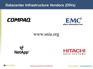 Actuate Corporation Confidential
© Actuate Corporation 2004
Datacenter Infrastructure Vendors (DIVs)
www.snia.org
 